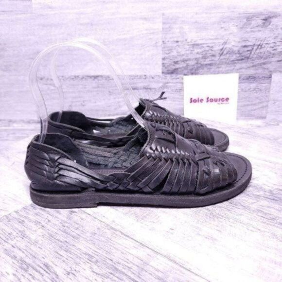 Chamula Huarache Open Toe Flat Leather Sandal Black Women's sz 5 - Picture 1 of 7